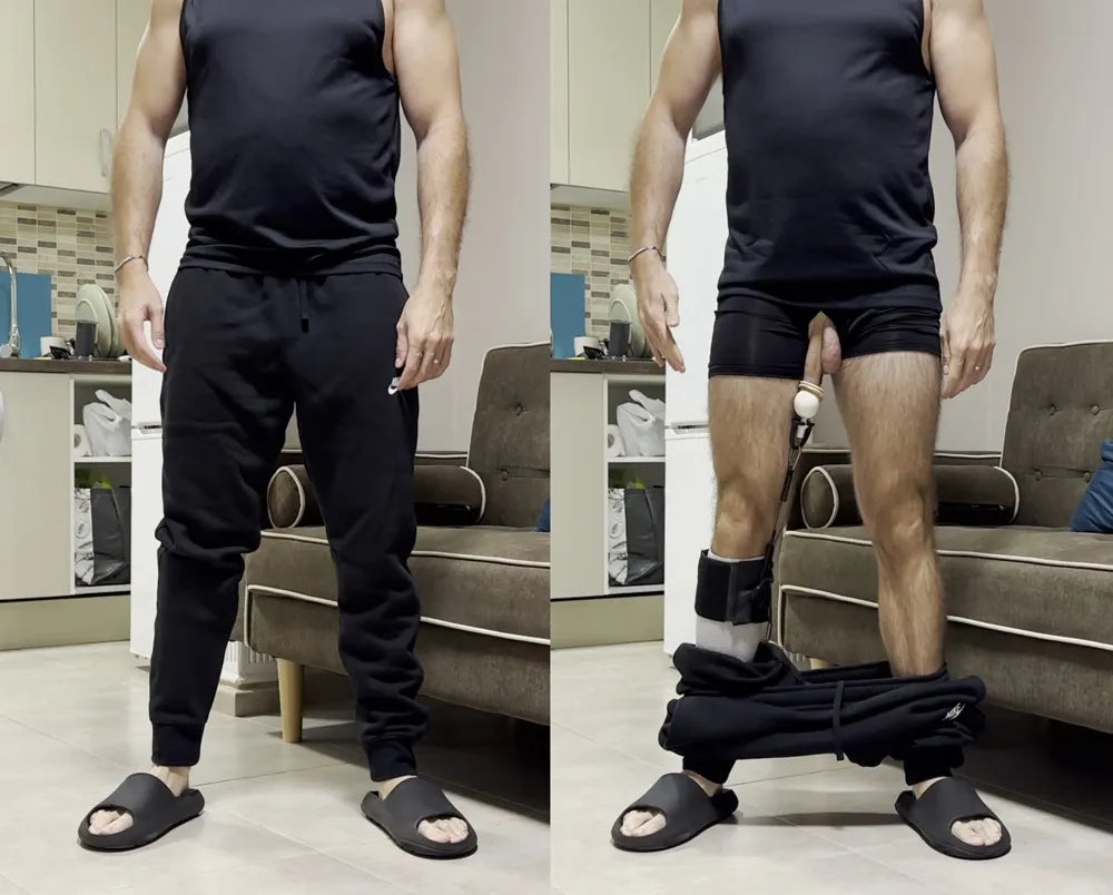 The Epic All Day Stretcher worn under joggers, and the same stretcher visible with shorts