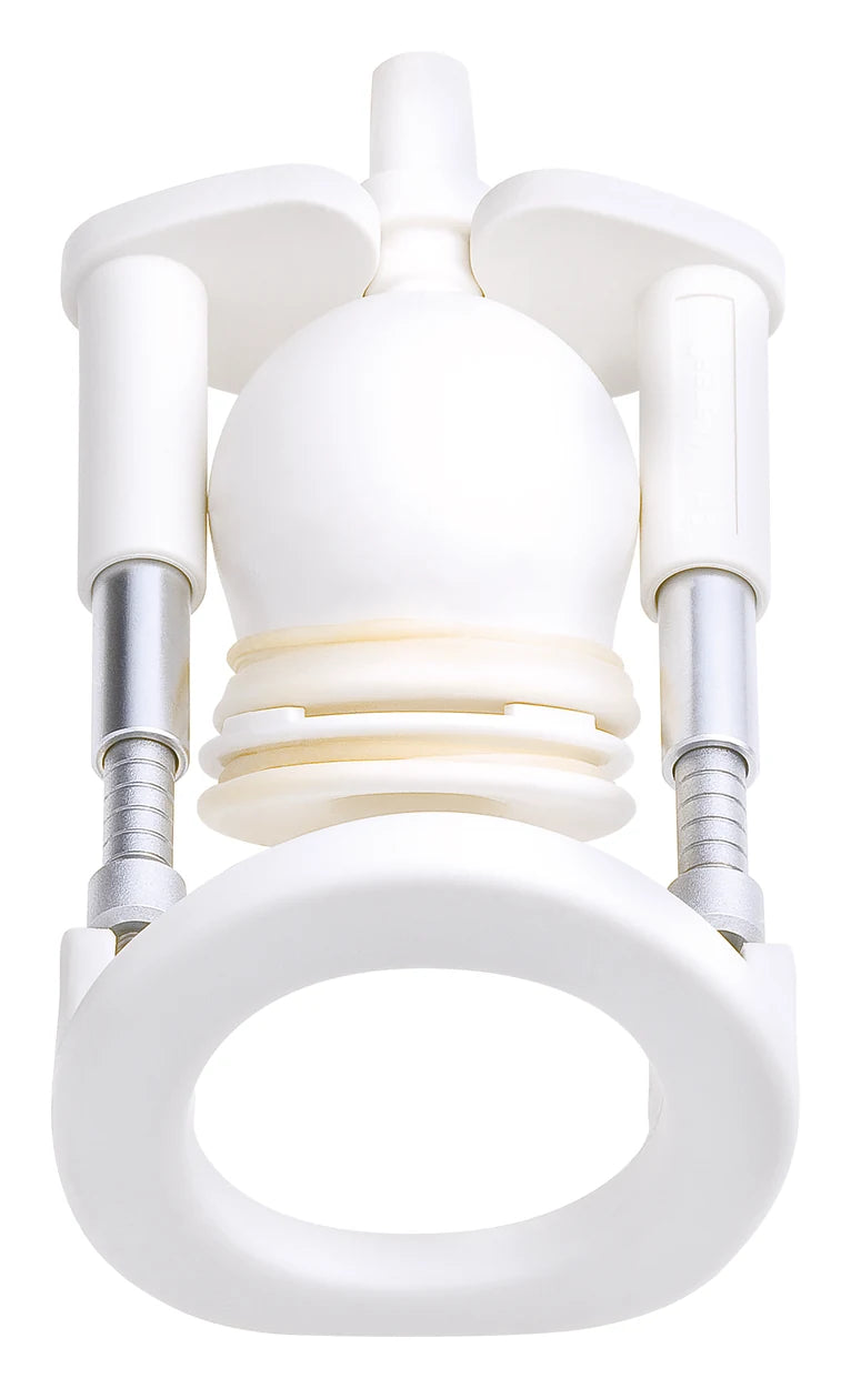PeniMaster PRO rod expander system: a glans chamber on stainless steel rods with the pump ball fitted