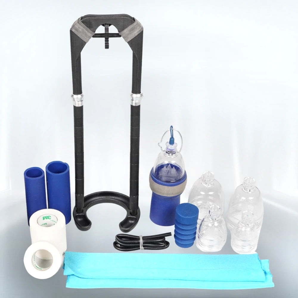 Total Man Vacuum Extender Kit: frame, rods, chambers, sleeves, tape and accordion pump