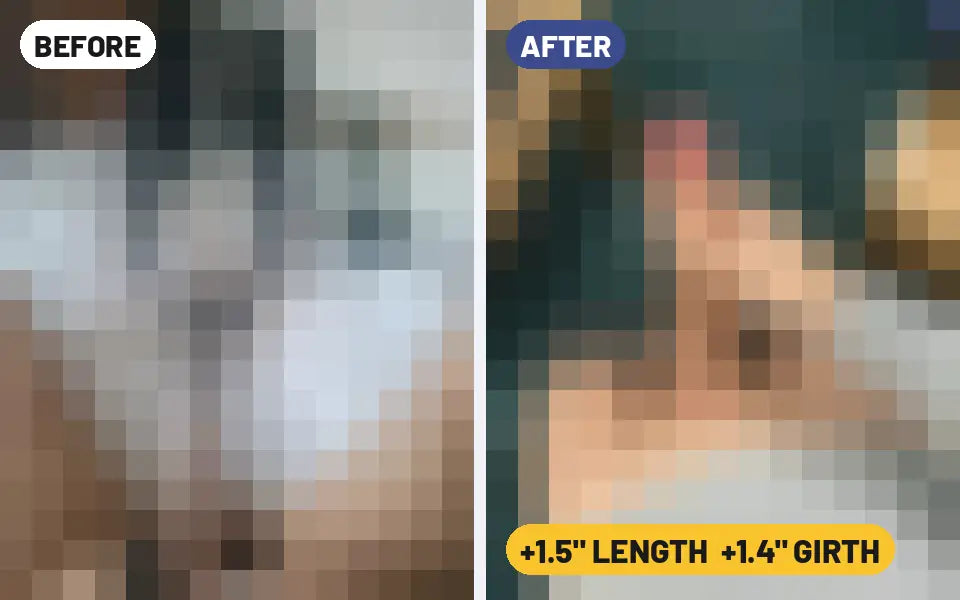 Frank D. before and after photo with an Epic device, +1.5 inches length and +1.4 inches girth (blurred preview)