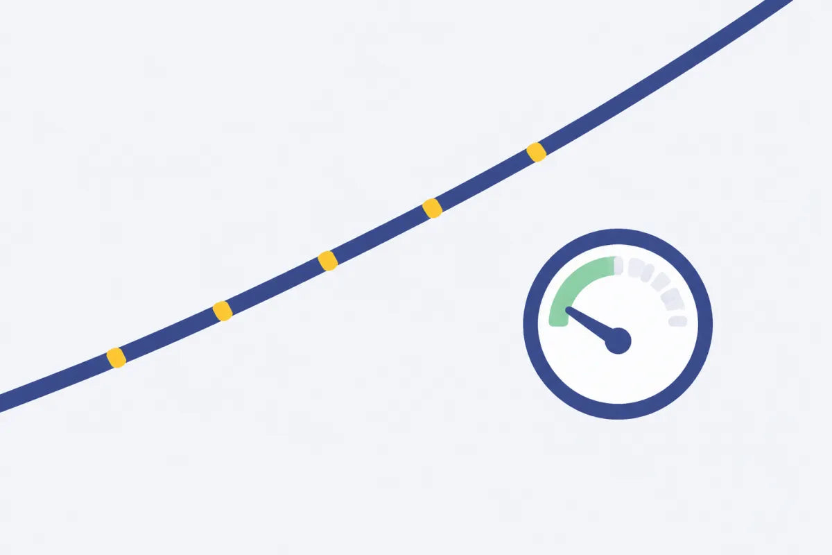 Elastic cord with evenly spaced tension lines next to a gauge pointing to a low setting
