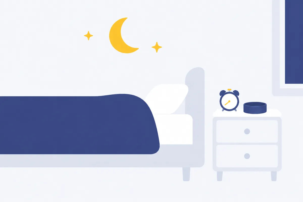 Bed at night with the all day stretcher band taken off and left on the nightstand