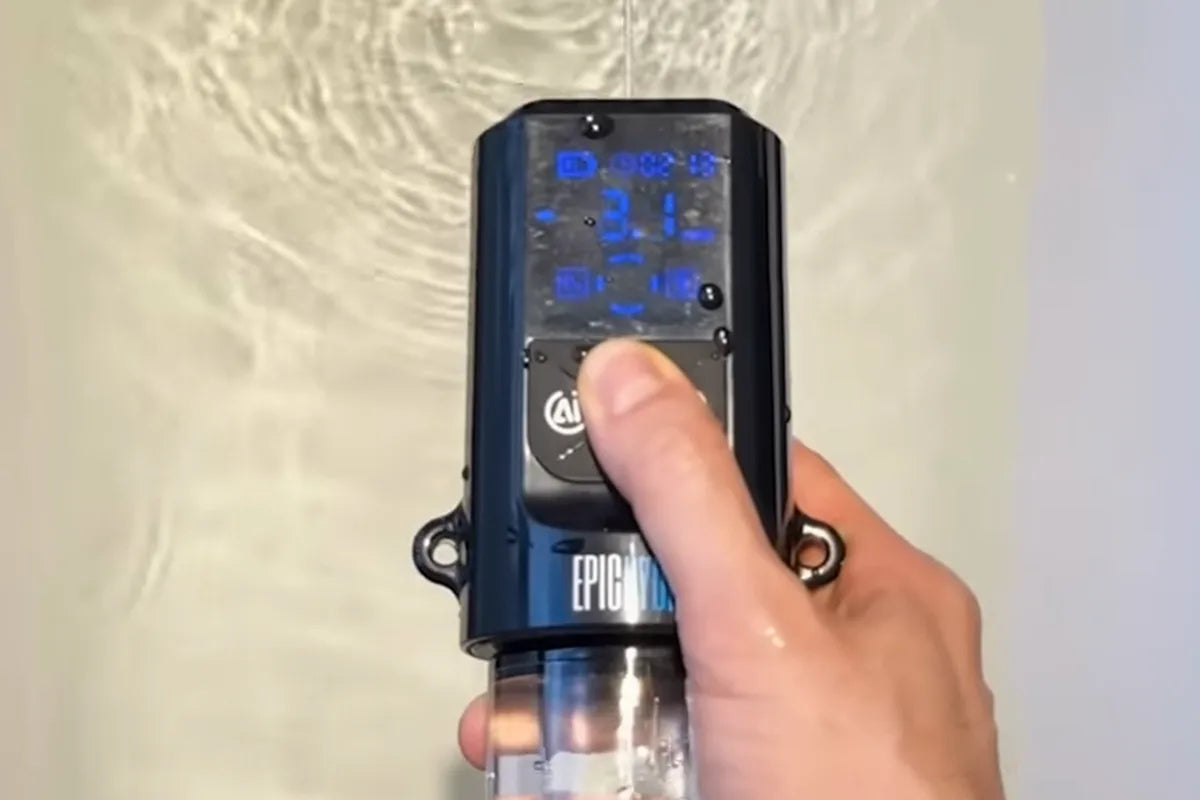 Epic Pump being used with water in a bathtub