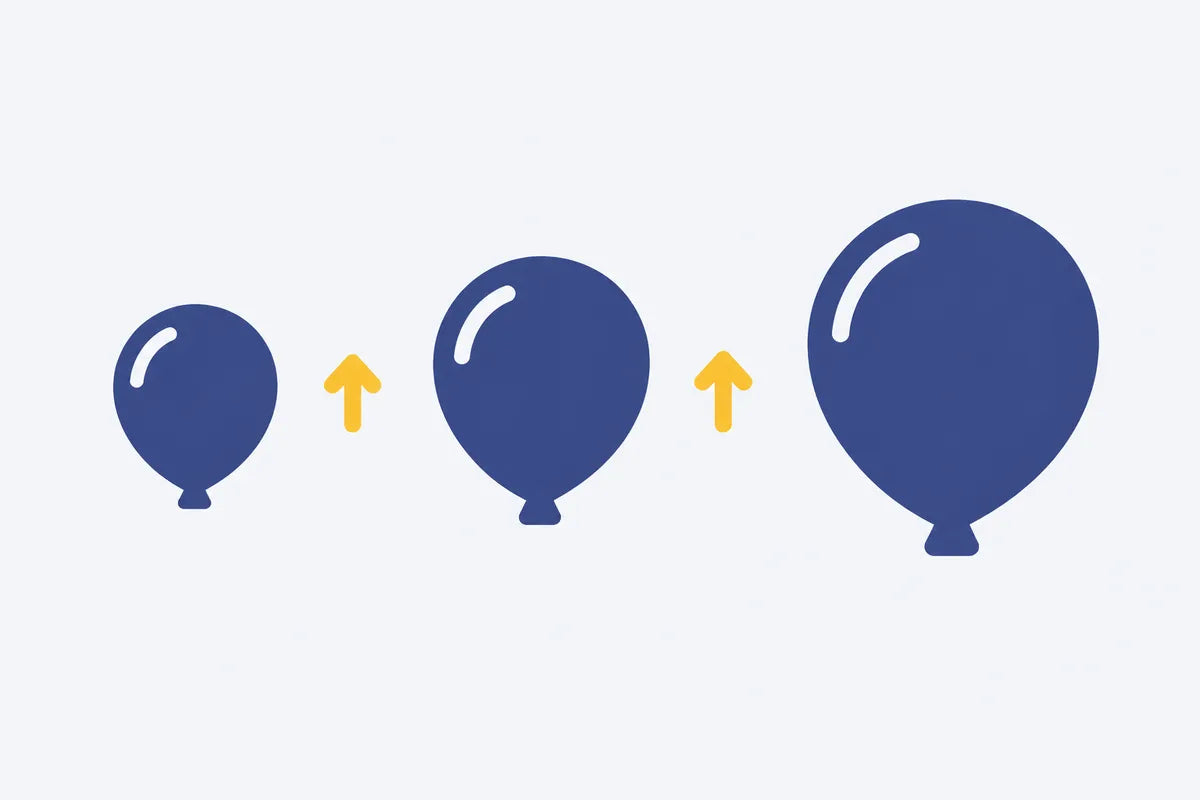 Three balloons growing a little bigger each time, like tissue that stretches slowly over months of pumping