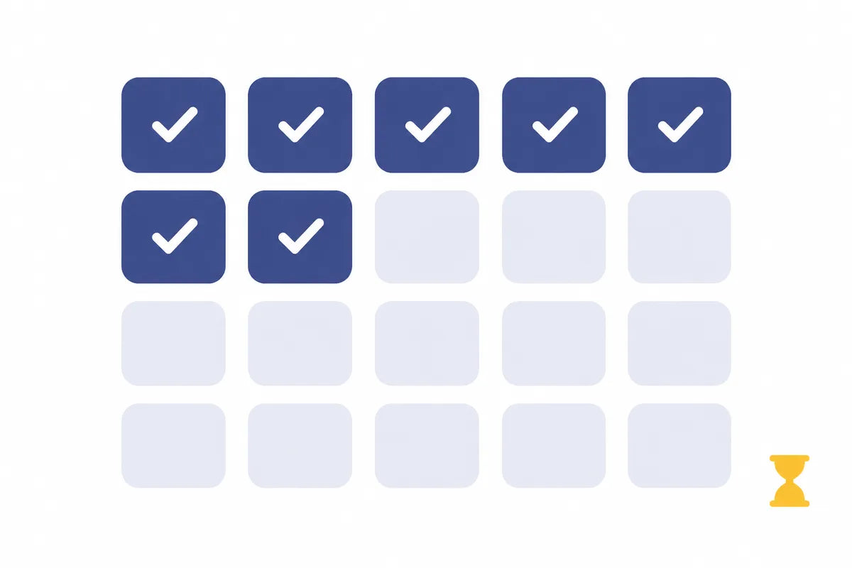 A calendar with check marks in the first week that fade out by week three, the way most men drop hand exercises
