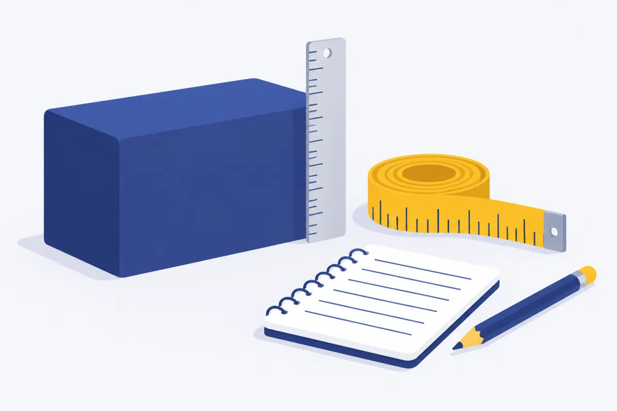 A ruler pressed against a block and a notebook, the way you measure bone-pressed length before you start