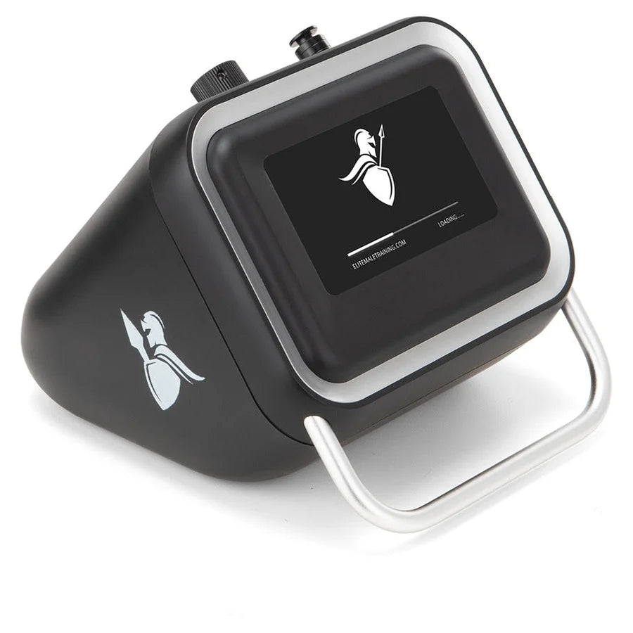Elite Pump: a benchtop control box with a touchscreen, a carry handle and a hose port on top