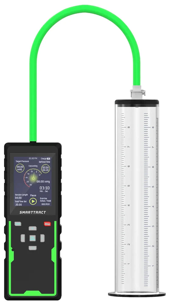 SmartTract Go: a handheld control box joined to a separate acrylic cylinder by a long hose