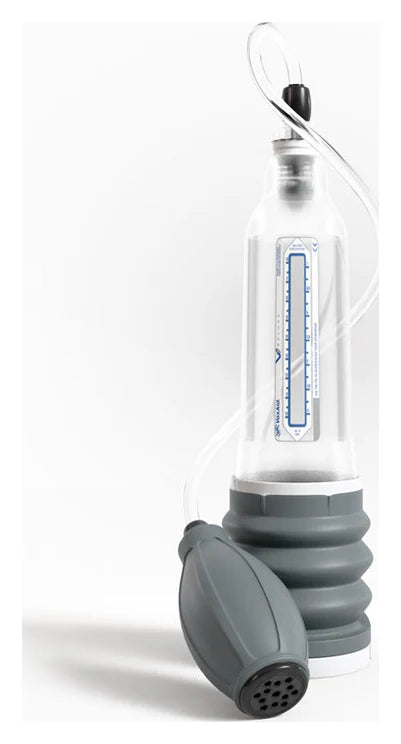 VaxAid Deluxe: a clear water cylinder with a bellows base and a hand ball on a tube