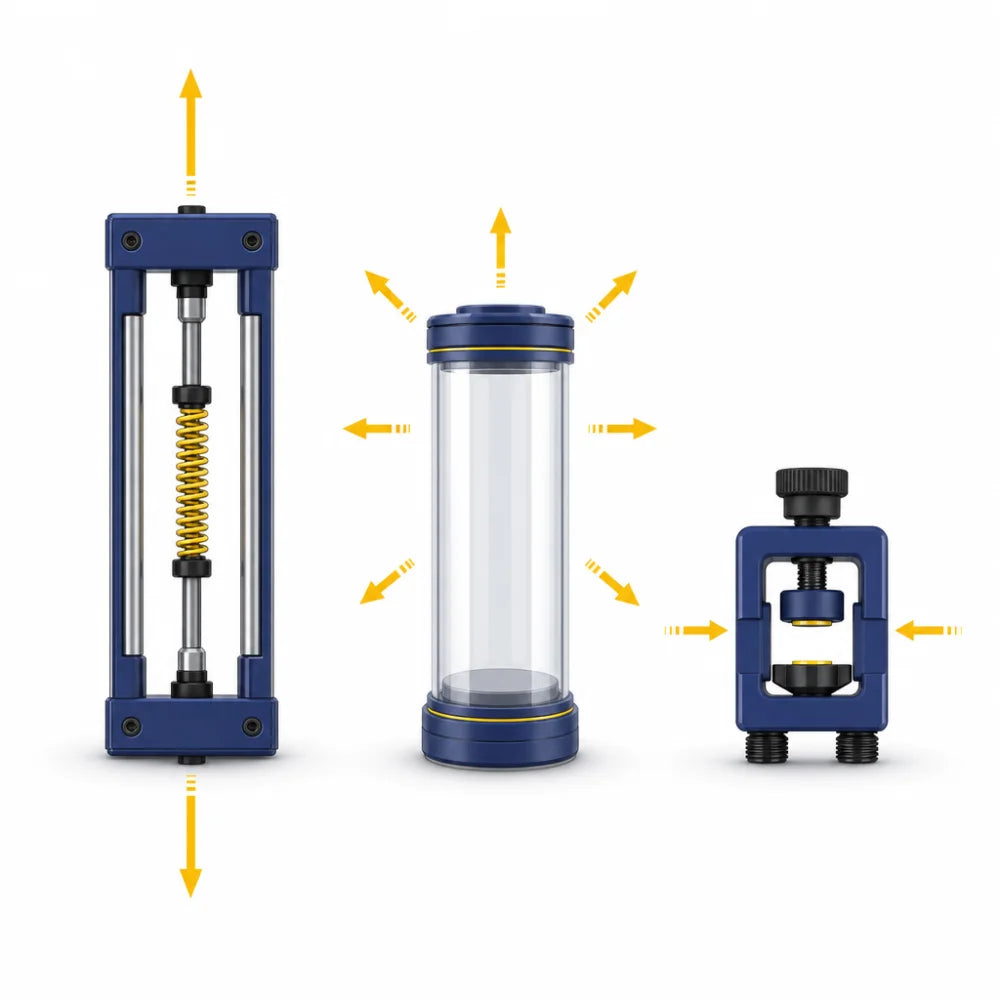 Three device types shown with the direction of force each one applies